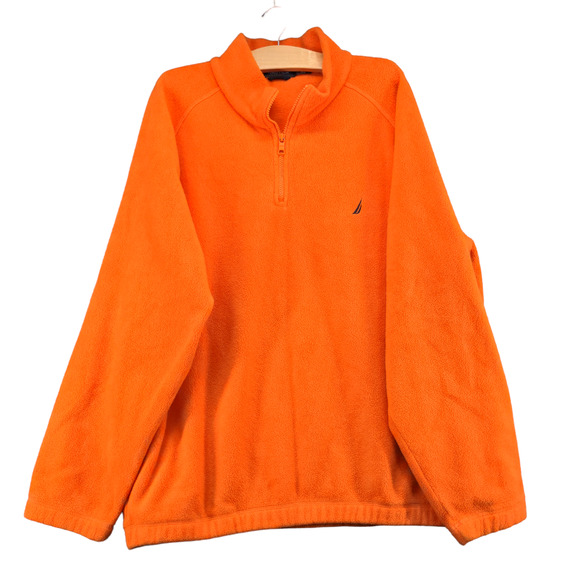 Nautica Men's 1/4 Zip Pullover Fleece Orange XL Mock Neck Logo Polyester - Picture 1 of 13